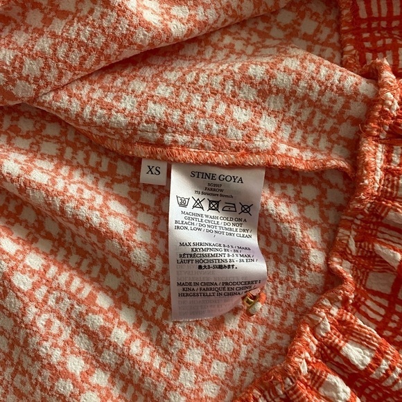 Stine Goya-NWOT “Farrow” Coral Plaid Long puff sleeve Waist Tie Flare Mini Dress - Picture 6 of 9